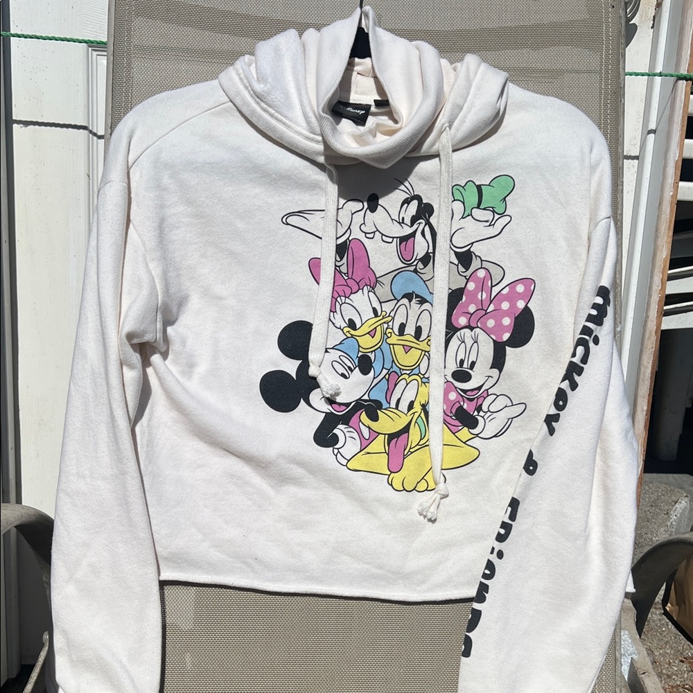Disney Women's White Cowl Neck Sweater with Character Design